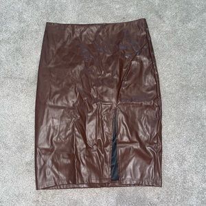 Parisian faux leather brown skirt with slit size 8